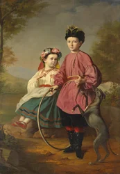 Siblings with Greyhound and Hoop